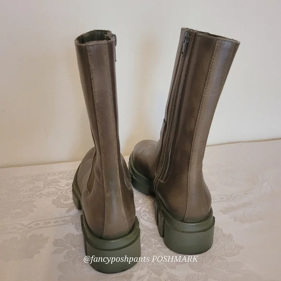 new!FREE PEOPLE olive green soft leather combat boot lug sole zipper elastic lux - Picture 15 of 17